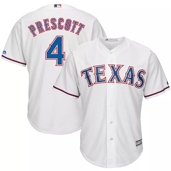 Texas Rangers #4 Dak Prescott White Cool Base Stitched Baseball Jersey - Zenithce