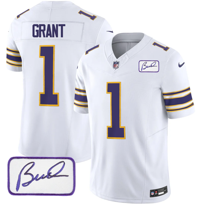 Minnesota Vikings #1 Greg Joseph White 2023 F.U.S.E. Bud Grant Patch Vapor Limited Stitched Jersey - Zenithce