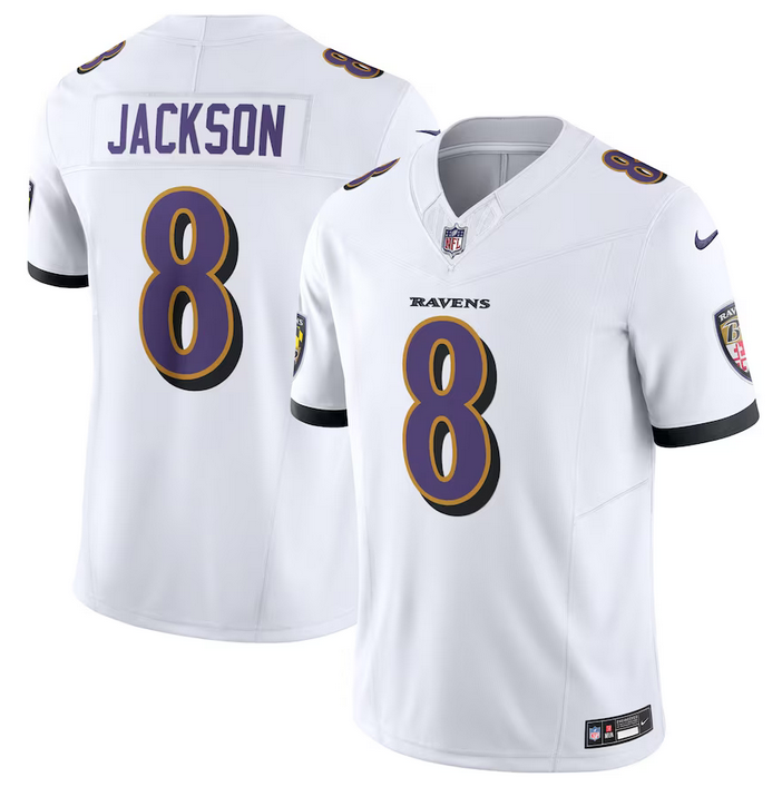 Baltimore Ravens #8 Lamar Jackson White 2023 F.U.S.E Vapor Jersey - Zenithce
