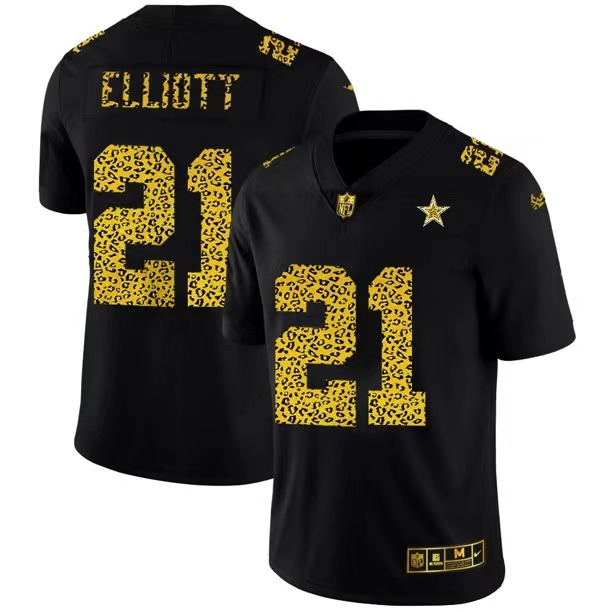 Dallas Cowboys #21 Ezekiel Elliott 2020 Black Leopard Print Fashion Limited Stitched Jersey - Zenithce