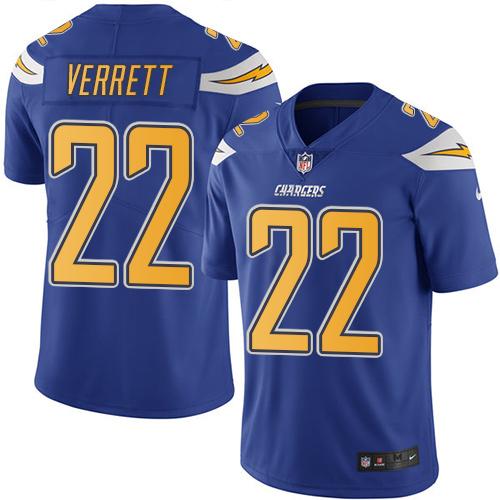 Chargers #22 Jason Verrett Electric Blue Stitched Limited Rush Nike Jersey - Zenithce
