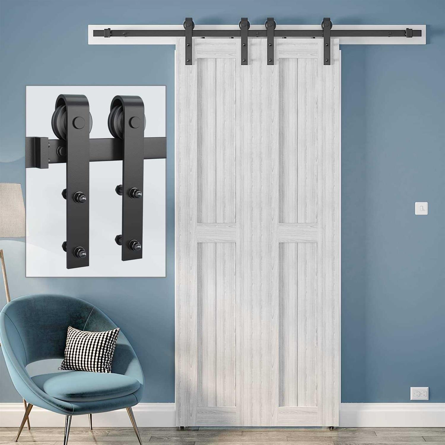 Genius Iron 6.6FT Single Barn Door Hardware Classic Design Standard Track with Upgraded Nylon Bearings - Zenithce