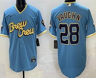 Milwaukee Brewers #28 Andrew Vaughn Powder Blue 2022 City Connect Cool Base Jersey - Zenithce
