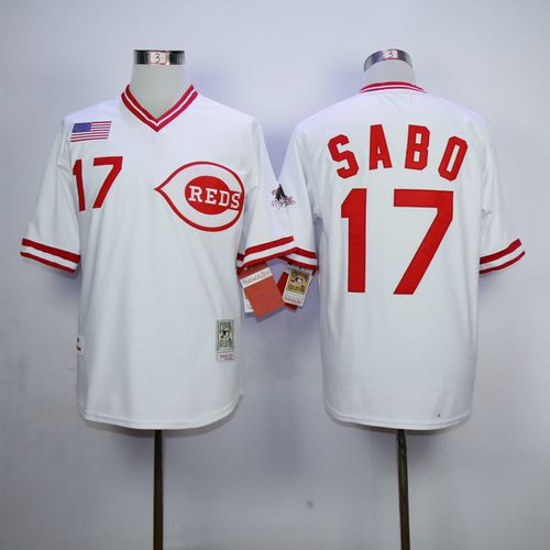 Mitchell And Ness 1990 Reds #17 Chris Sabo White Throwback Stitched Jersey - Zenithce