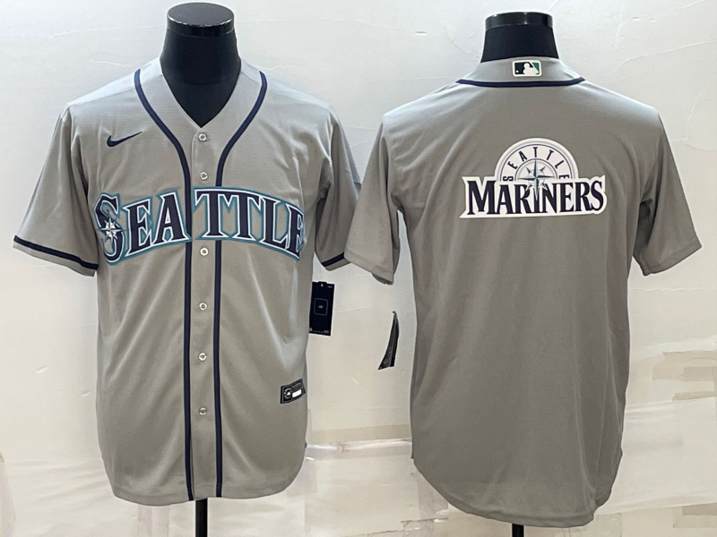 Seattle Mariners Gray Team Big Logo Cool Base Stitched Jersey - Zenithce
