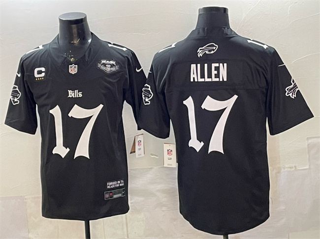 Buffalo Bills #17 Josh Allen Black 2025 F.U.S.E. 'Gothic Cold Front Edition' With Farewell Patch 4-Star C Patch Vapor Limited Stitched Jersey - Zenithce
