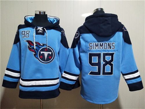 Tennessee Titans #98 Jeffery Simmons Blue Lace-Up Pullover Hoodie - Zenithce