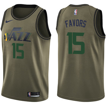 Jazz #15 Derrick Favors Green Salute to Service Swingman Jersey - Zenithce