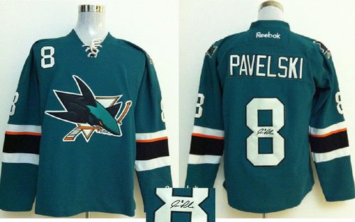 Sharks #8 Joe Pavelski Teal Autographed Stitched Jersey - Zenithce
