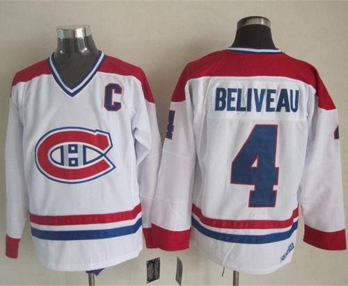 Canadiens #4 Jean Beliveau White CH-CCM Throwback Stitched Jersey - Zenithce