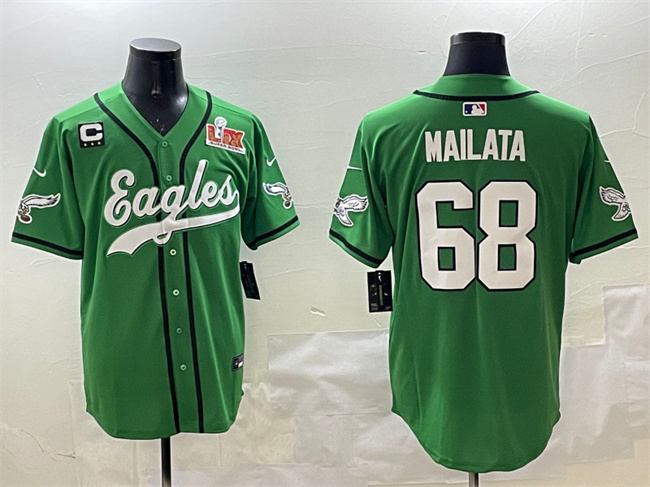 Philadelphia Eagles #68 Jordan Mailata Green 2025 Super Bowl LIX And 3-Star C Patch Stitched Jersey - Zenithce