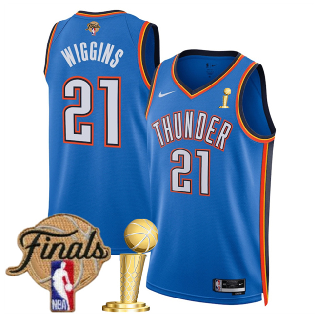 Oklahoma City Thunder #21 Aaron Wiggins Blue 2025 Finals Patch And Finals Champions Patch Icon Edition Stitched Jersey - Zenithce