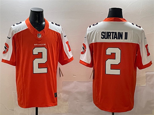Denver Broncos #2 Patrick Surtain II Orange White 2024 F.U.S.E. V2 Throwback Vapor Limited Alternate Stitched Jersey - Zenithce