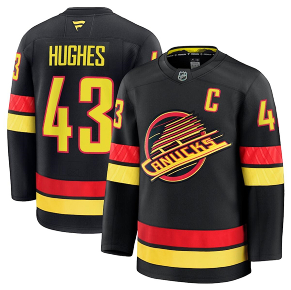 Vancouver Canucks #43 Quinn Hughes Black 2024-25 Alternate Stitched Jersey - Zenithce