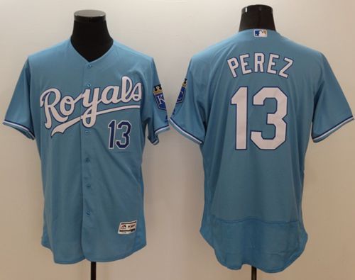 Royals #13 Salvador Perez Light Blue Flexbase Authentic Collection Stitched Jersey - Zenithce