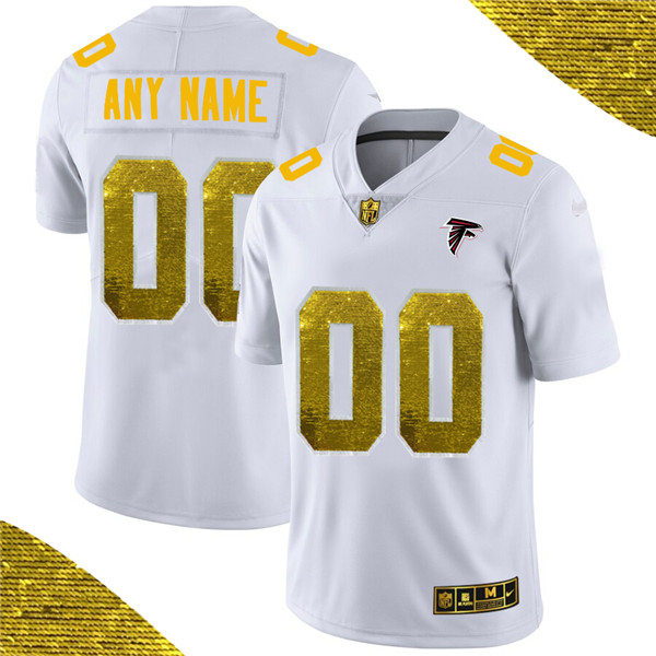 Atlanta Falcons Customized White Custom Gold Fashion Edition Limited Stitched Jersey - Zenithce