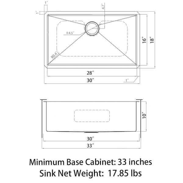 Sinber 25 in. Drop-in Single Bowl 18-Gauge 304 Stainless Steel Kitchen Sink HT2522S-S-9W - Zenithce