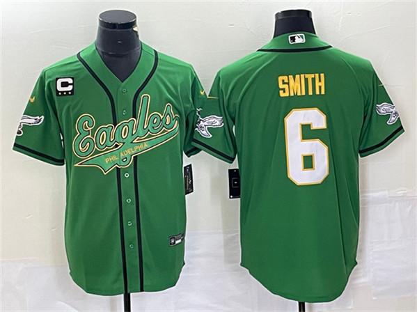 Philadelphia Eagles #6 DeVonta Smith Green Gold With C Patch Cool Base Stitched Jersey - Zenithce