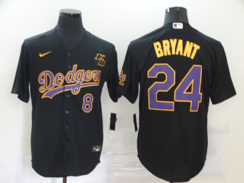 Los Angeles Dodgers Front #8 Back #24 Kobe Bryant Throwback Black With KB Patch Cool Base Stitched Jersey - Zenithce