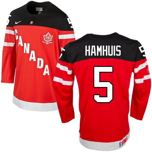 Olympic CA. #5 Dan Hamhuis Red 100th Anniversary Stitched Jersey - Zenithce