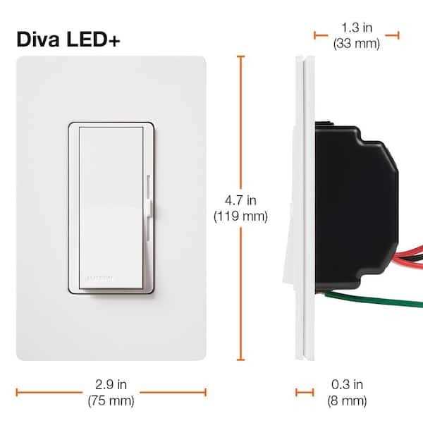 Lutron Diva LED+ Dimmer Switch w/Wallplate for Dimmable LED Bulbs, 150-Watt/Single-Pole or 3-Way DVWCL - Zenithce