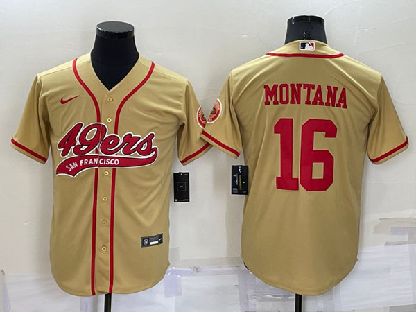 San Francisco 49ers #16 Joe Montana Gold Cool Base Stitched Baseball Jersey - Zenithce