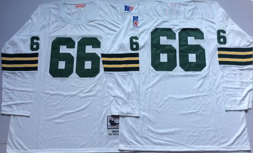 Mitchell And Ness 1969 Packers #66 Ray Nitschke White Throwback Stitched Jersey - Zenithce