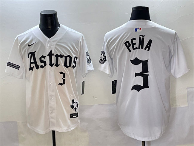 Houston Astros #3 Jeremy Pena White Gothic 'Houston Born Barrio Raised' Limited Stitched Jersey - Zenithce