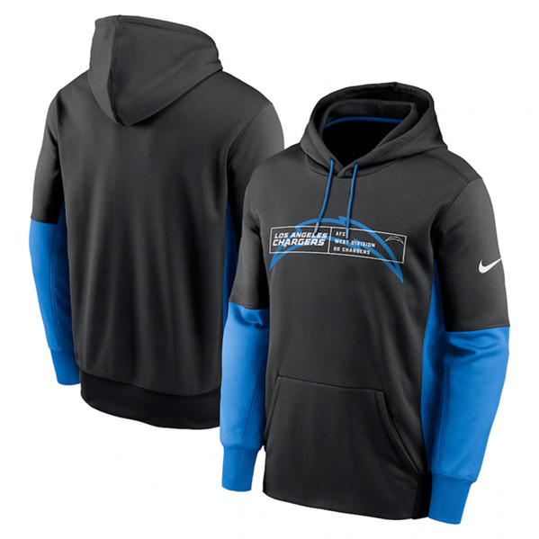 Los Angeles Chargers Black Color Block Fleece Performance Pullover Hoodie - Zenithce