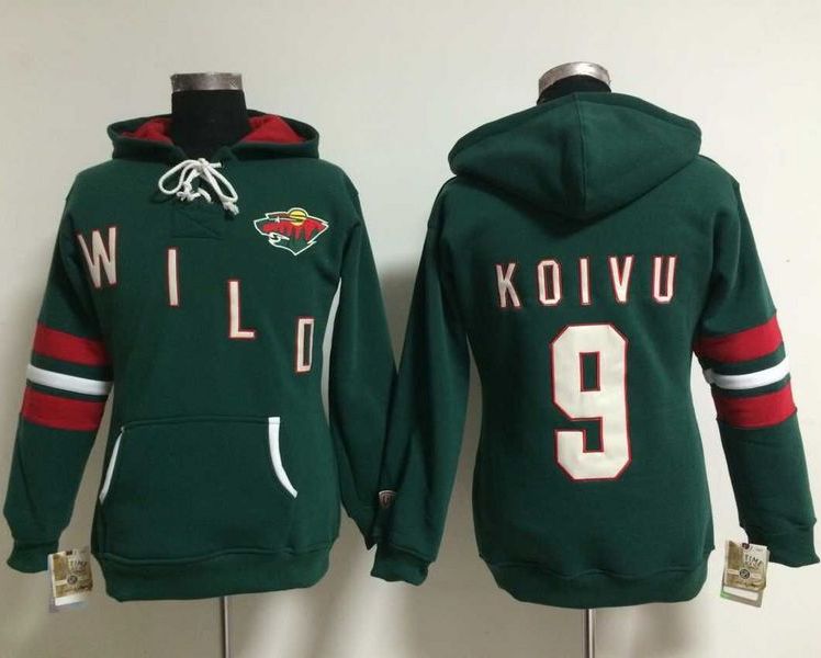 Minnesota Wild #9 Mikko Koivu Green Women's Old Time Heidi NHL Hoodie - Zenithce