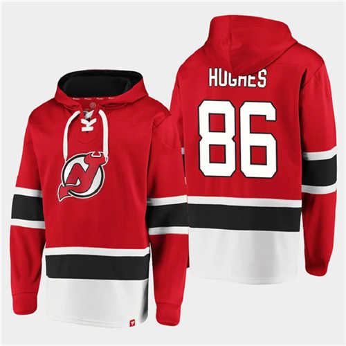 New Jersey Devils #86 Jack Hughes Red Ageless Must-Have Lace-Up Pullover Hoodie - Zenithce