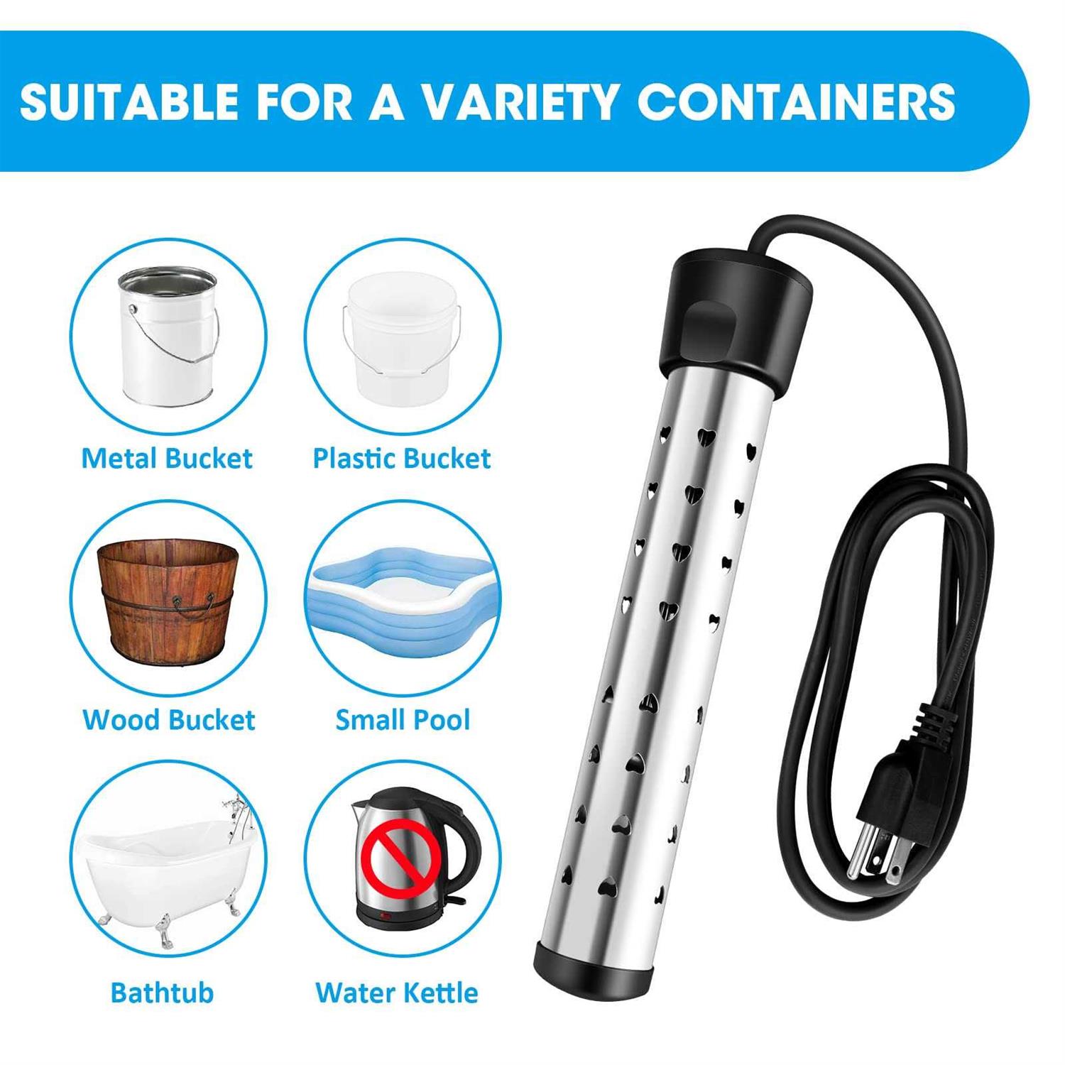 Immersion Water Heater Electric Submersible Water Heater with Stainless Steel Guard Cover - Zenithce