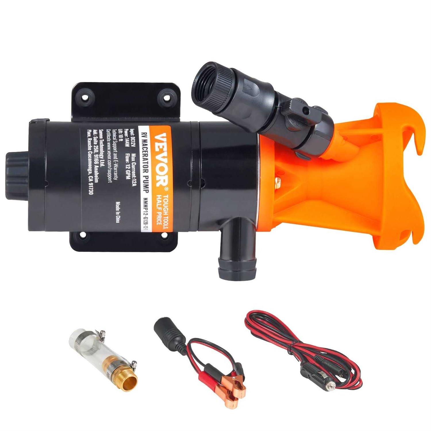 VEVOR RV Macerator Pump 12V 12GPM Self-priming Water Waste Pumps w/RV Connector & Hose FCJZBZLD12GPM9UO0V9 - Zenithce