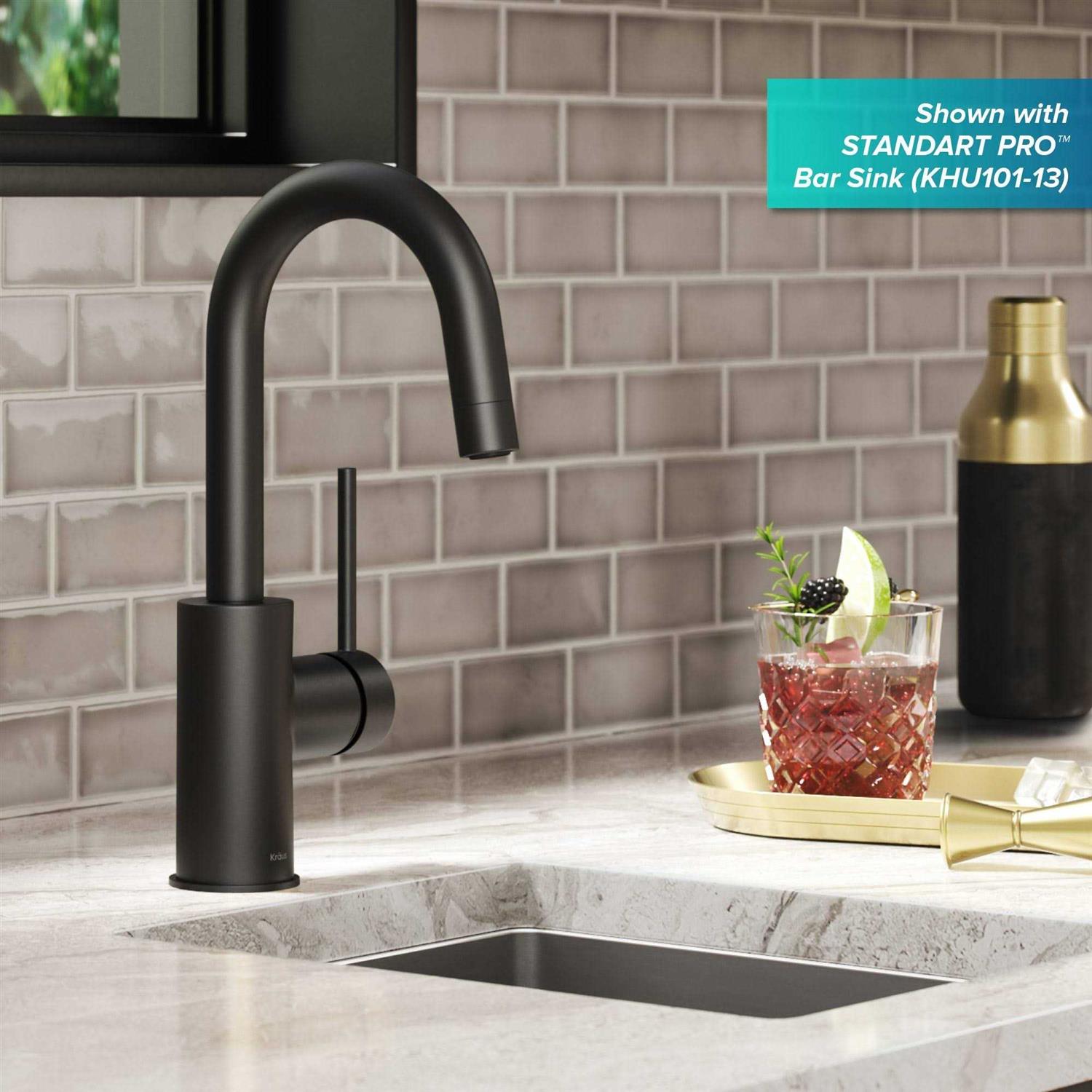 Kraus Oletto Single Handle Kitchen Bar Faucet with QuickDock Top Mount Assembly KPF-2600BB - Zenithce
