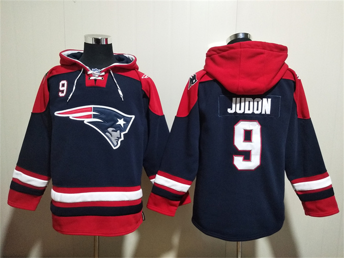 New England Patriots #9 Matthew Judon Navy Ageless Must-Have Lace-Up Pullover Hoodie - Zenithce