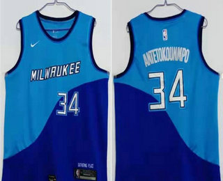 Milwaukee Bucks #34 Giannis Antetokounmpo Blue 2021 Swingman Stitched Jersey - Zenithce