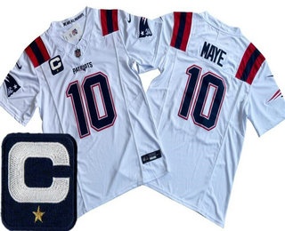 New England Patriots #10 Drake Maye Limited White Captain Patch FUSE Vapor Jersey - Zenithce