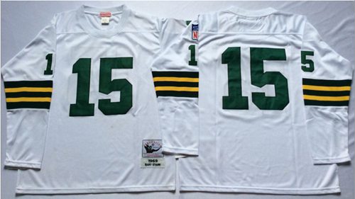 Mitchell And Ness 1969 Packers #15 Bart Starr White Throwback Stitched Jersey - Zenithce
