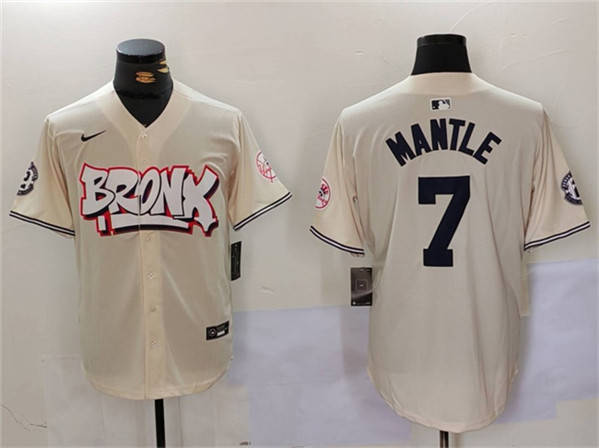 New York Yankees #7 Mickey Mantle Cream Bronx Graffiti V2 Vapor Limited Stitched Jersey - Zenithce