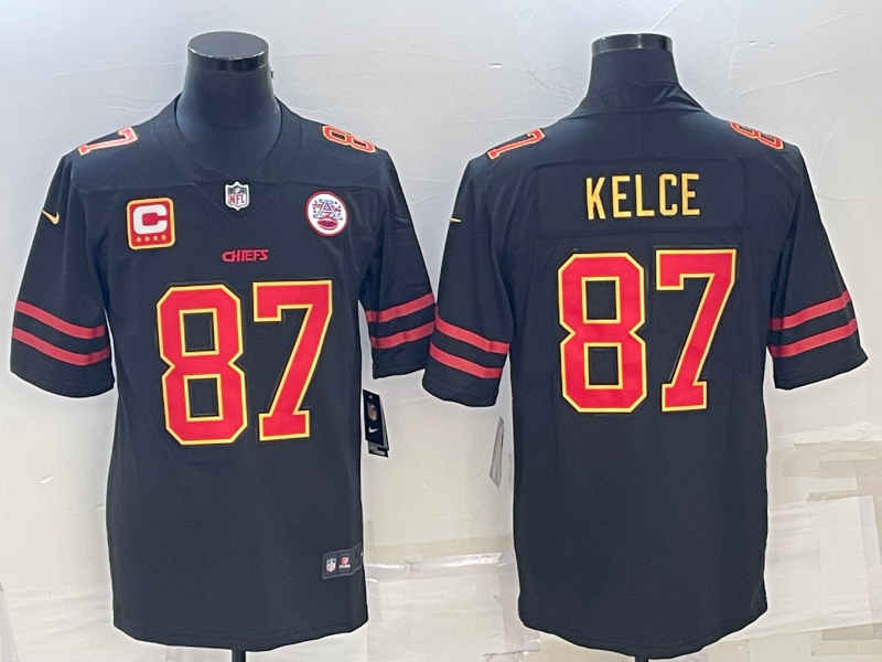 Kansas City Chiefs #87 Travis Kelce Black Red Gold 4-Star C Patch Vapor Untouchable Limited Stitched Jersey - Zenithce