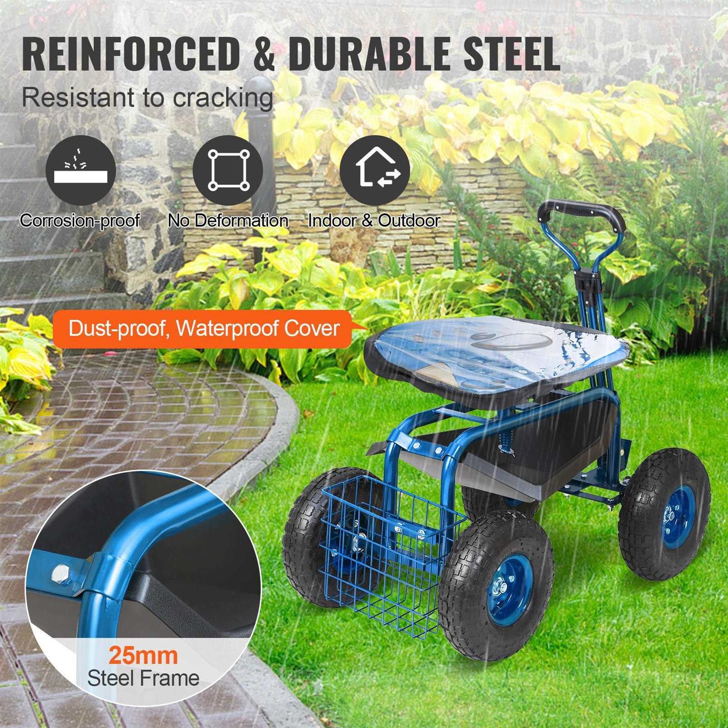 VEVOR Garden Cart Rolling Workseat with Wheels Gardening Stool for Planting - Zenithce