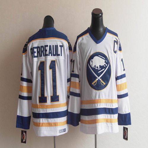 CCM Throwback Sabres #11 Perreault White Stitched Jersey - Zenithce