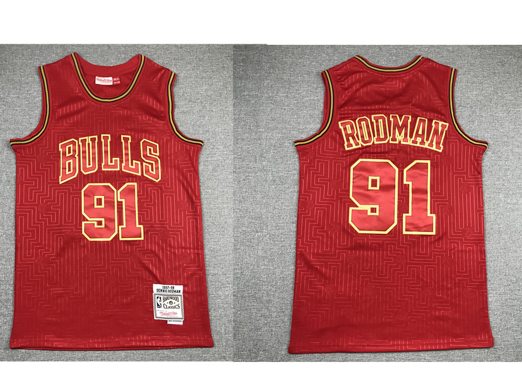 Chicago Bulls #91 Dennis Rodman Red 1997-98 Hardwood Classics Soul Swingman Throwback Jersey - Zenithce