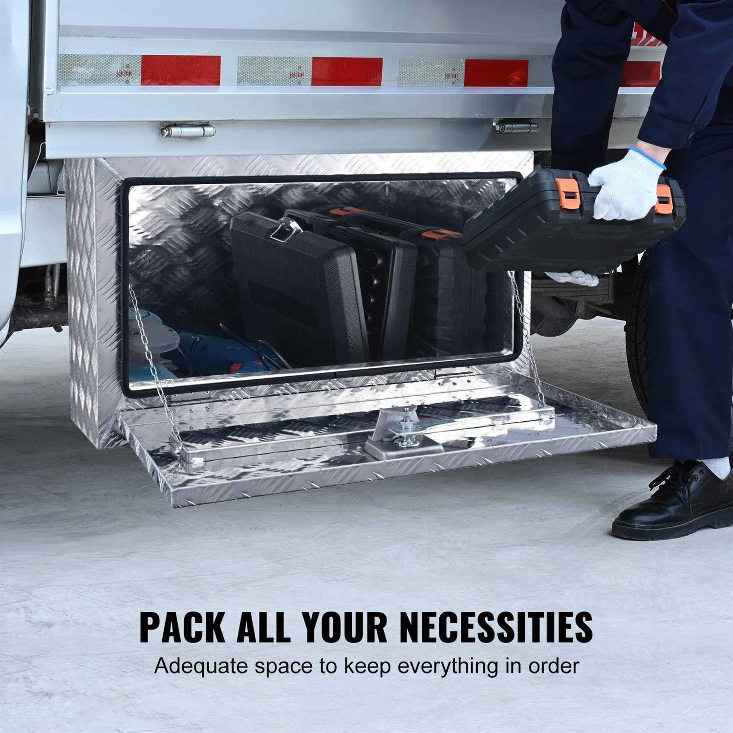 VEVOR Underbody Truck Box Pickup Storage Box, Heavy Duty Aluminum Diamond Plate Tool Box with Lock and Keys - Zenithce