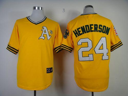 Mitchell And Ness Athletics #24 Rickey Henderson Yellow Throwback Stitched Jersey - Zenithce