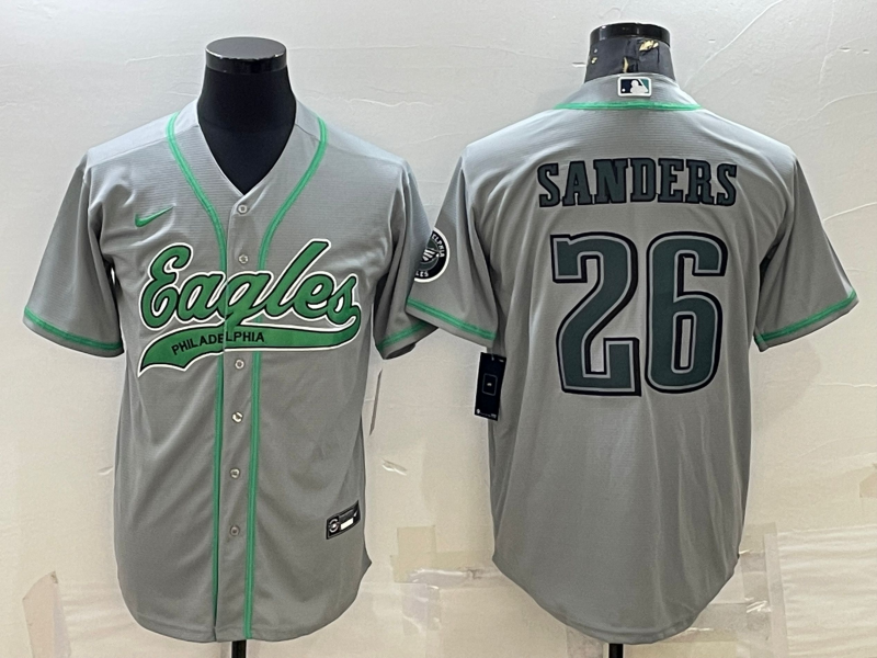Philadelphia Eagles #26 Miles Sanders Gray With Patch Cool Base Stitched Baseball Jersey - Zenithce