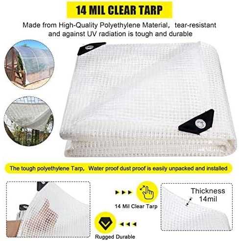 Doniks Clear Greenhouse Heavy Duty tarp 14 Mil Clear Waterproof Cover,UV Resistant Poly tarp with Grommets Superior Strength,for Gardening - Zenithce