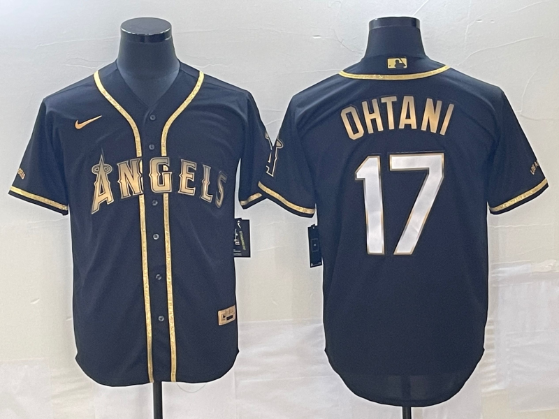 Los Angeles Angels #17 Shohei Ohtani Black Gold Cool Base Stitched Jersey - Zenithce