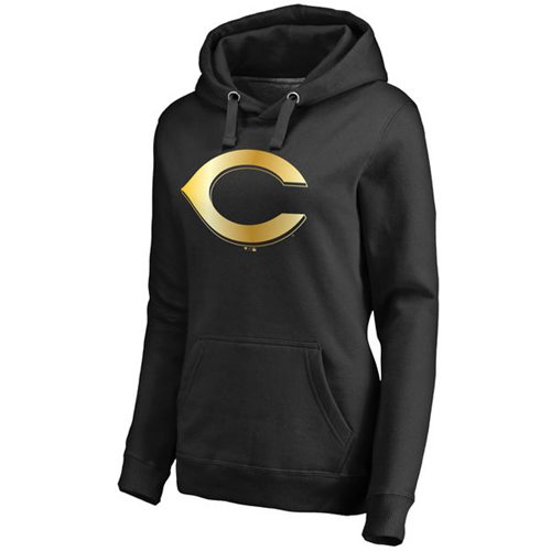 Women's Cincinnati Reds Gold Collection Pullover Hoodie Black - Zenithce