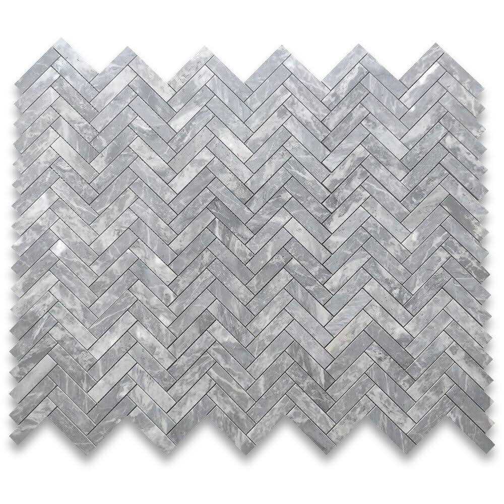Marble Online Bardiglio Gray Marble Herringbone Mosaic Tile - Zenithce
